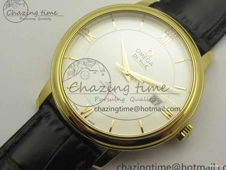 0429 UrbanChic De Ville YG MKF 1:1 Best Edition Silver Dial YG Markers on Black Leather Strap MIYOTA 9015 V 8048